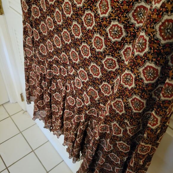 Emma James Red Oriental Print Chiffon Maxi Skirt Size Large Stretchy - Picture 3 of 7